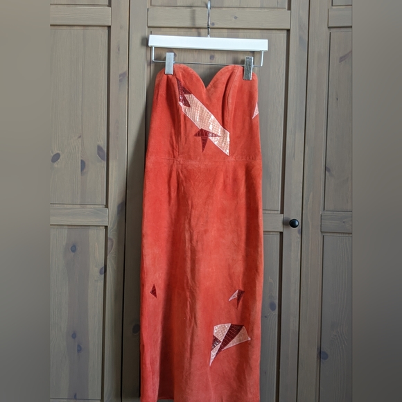 EUC Vintage Suede and Leather Strapless Midi Dress - Picture 1 of 13